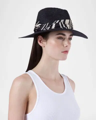 Eugenia Kim Courtney Wave-Print Sash Woven Packable Fedora | Thumbnail 2 Eugenia Kim Courtney Wave-Print Sash Woven Packable Fedora | Thumbnail 2