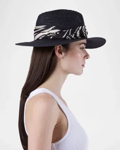 Eugenia Kim Courtney Wave-Print Sash Woven Packable Fedora | Thumbnail 3 Eugenia Kim Courtney Wave-Print Sash Woven Packable Fedora | Thumbnail 3
