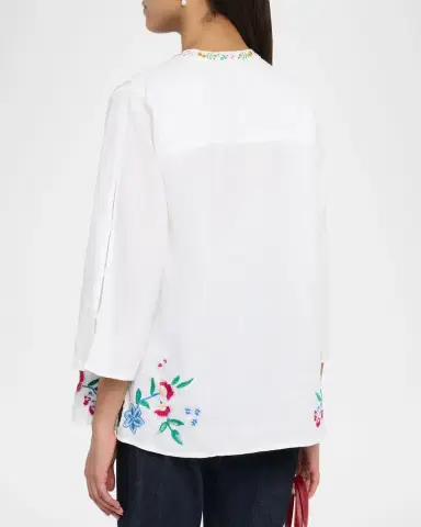 Johnny Was Floral-Embroidered Linen Blouse | Thumbnail 2 Johnny Was Floral-Embroidered Linen Blouse | Thumbnail 2