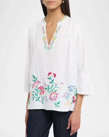 Johnny Was Floral-Embroidered Linen Blouse | Thumbnail 3 Johnny Was Floral-Embroidered Linen Blouse | Thumbnail 3