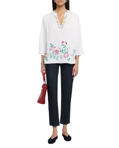 Johnny Was Floral-Embroidered Linen Blouse | Thumbnail 1 Johnny Was Floral-Embroidered Linen Blouse | Thumbnail 1