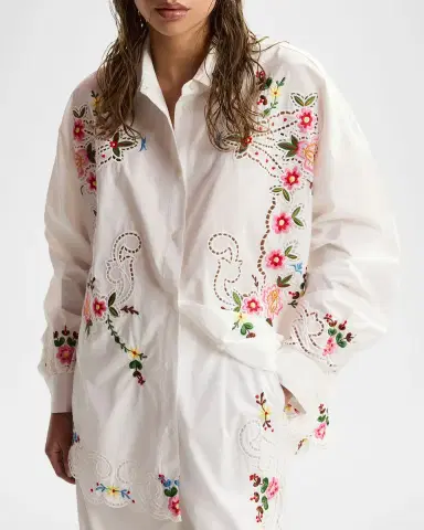 Essentiel Antwerp Floral Embroidered Oversized Cotton Shirt | Thumbnail 3 Essentiel Antwerp Floral Embroidered Oversized Cotton Shirt | Thumbnail 3