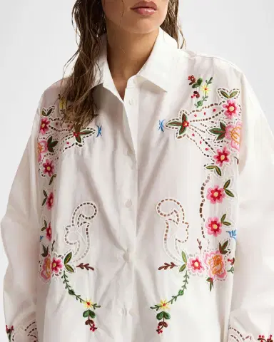 Essentiel Antwerp Floral Embroidered Oversized Cotton Shirt | Thumbnail 4 Essentiel Antwerp Floral Embroidered Oversized Cotton Shirt | Thumbnail 4