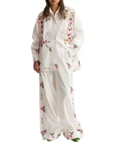 Essentiel Antwerp Embroidered Wide-Leg Cotton Pants | Thumbnail 1 Essentiel Antwerp Embroidered Wide-Leg Cotton Pants | Thumbnail 1