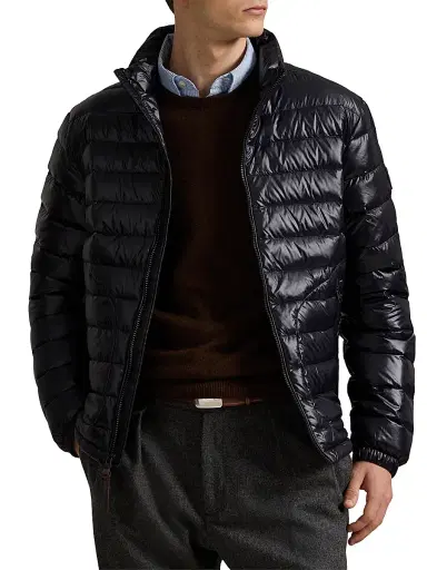 Polo Ralph Lauren Men's Glossy Quilted Down Zip-Up Jacket - Polo Black Glossy | Thumbnail 3 Polo Ralph Lauren Men's Glossy Quilted Down Zip-Up Jacket - Polo Black Glossy | Thumbnail 3