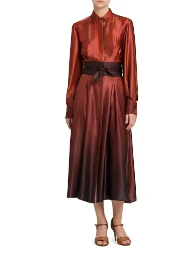 Kiton Women's Ombré Silk Tie-Waist Shirtdress - Cherry Bordeuax - Size 12 | Thumbnail 3 Kiton Women's Ombré Silk Tie-Waist Shirtdress - Cherry Bordeuax - Size 12 | Thumbnail 3