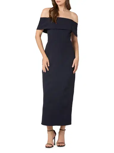 Shoshanna Women's Avril Stretch Crepe Off-The-Shoulder Cocktail Dress - Navy | Thumbnail 2 Shoshanna Women's Avril Stretch Crepe Off-The-Shoulder Cocktail Dress - Navy | Thumbnail 2
