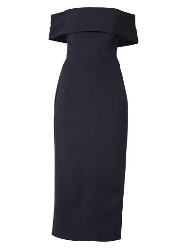 Shoshanna Women's Avril Stretch Crepe Off-The-Shoulder Cocktail Dress - Navy | Thumbnail 1 Shoshanna Women's Avril Stretch Crepe Off-The-Shoulder Cocktail Dress - Navy | Thumbnail 1