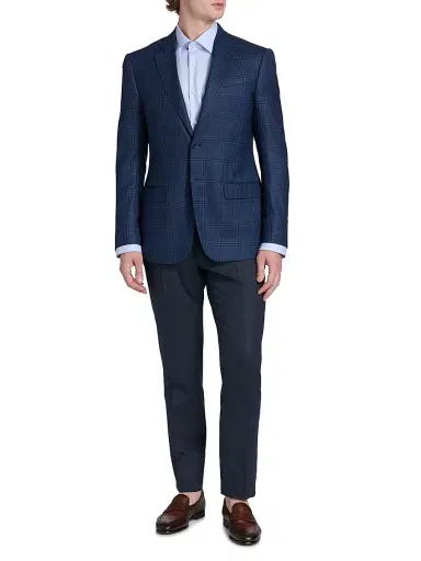 Emporio Armani Men's Plaid Wool Sport Coat - Navy | Thumbnail 2 Emporio Armani Men's Plaid Wool Sport Coat - Navy | Thumbnail 2