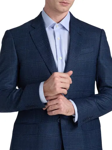 Emporio Armani Men's Plaid Wool Sport Coat - Navy | Thumbnail 6 Emporio Armani Men's Plaid Wool Sport Coat - Navy | Thumbnail 6