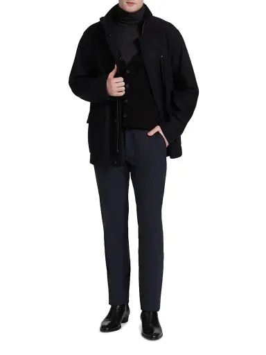 Emporio Armani Men's Wool-Blend Car Coat - Navy | Thumbnail 2 Emporio Armani Men's Wool-Blend Car Coat - Navy | Thumbnail 2