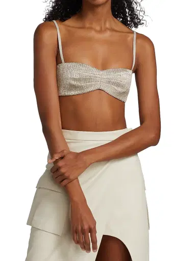 Zeynep Arçay Women's Glittery Lace Bandeau Top - Silver | Thumbnail 3 Zeynep Arçay Women's Glittery Lace Bandeau Top - Silver | Thumbnail 3