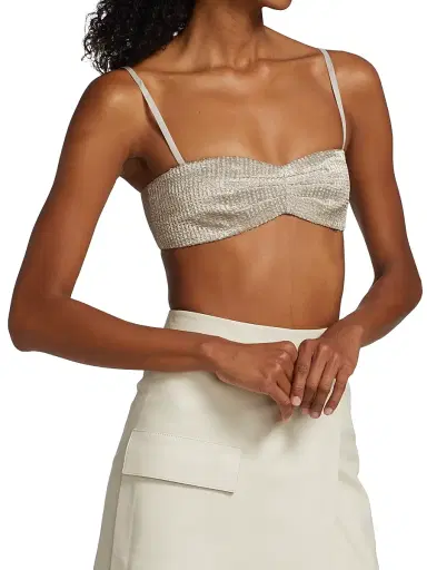Zeynep Arçay Women's Glittery Lace Bandeau Top - Silver | Thumbnail 4 Zeynep Arçay Women's Glittery Lace Bandeau Top - Silver | Thumbnail 4