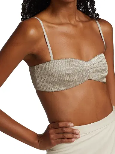 Zeynep Arçay Women's Glittery Lace Bandeau Top - Silver | Thumbnail 6 Zeynep Arçay Women's Glittery Lace Bandeau Top - Silver | Thumbnail 6