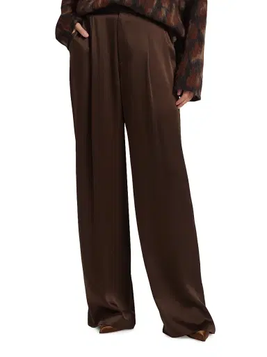 LAPOINTE Women's Satin Relaxed Pleated Pants - Dark Brown | Thumbnail 3 LAPOINTE Women's Satin Relaxed Pleated Pants - Dark Brown | Thumbnail 3