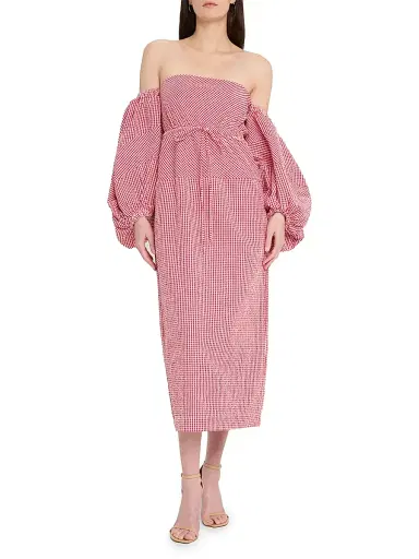 Rosie Assoulin Women's Gingham Cotton Off-Shoulder Midi-Dress | Thumbnail 2 Rosie Assoulin Women's Gingham Cotton Off-Shoulder Midi-Dress | Thumbnail 2