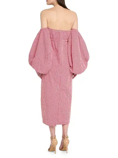 Rosie Assoulin Women's Gingham Cotton Off-Shoulder Midi-Dress | Thumbnail 4 Rosie Assoulin Women's Gingham Cotton Off-Shoulder Midi-Dress | Thumbnail 4