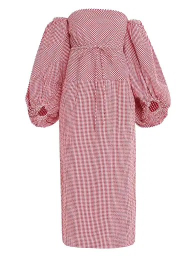 Rosie Assoulin Women's Gingham Cotton Off-Shoulder Midi-Dress | Thumbnail 1 Rosie Assoulin Women's Gingham Cotton Off-Shoulder Midi-Dress | Thumbnail 1