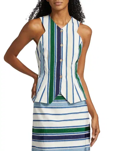 Rosie Assoulin Women's King Giorgio Striped Cotton-Blend Vest | Thumbnail 3 Rosie Assoulin Women's King Giorgio Striped Cotton-Blend Vest | Thumbnail 3