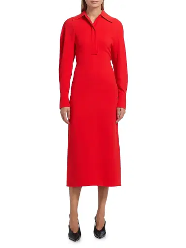 Victoria Beckham Women's Collared Long-Sleeve Midi-Dress - Tomato - Size 0 | Thumbnail 2 Victoria Beckham Women's Collared Long-Sleeve Midi-Dress - Tomato - Size 0 | Thumbnail 2