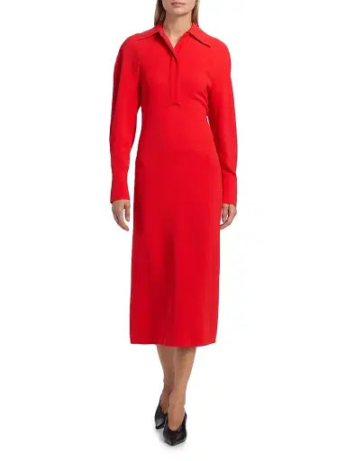 Victoria Beckham Women's Collared Long-Sleeve Midi-Dress - Tomato - Size 0 | Thumbnail 3 Victoria Beckham Women's Collared Long-Sleeve Midi-Dress - Tomato - Size 0 | Thumbnail 3
