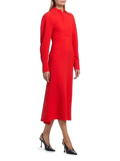 Victoria Beckham Women's Collared Long-Sleeve Midi-Dress - Tomato - Size 0 | Thumbnail 4 Victoria Beckham Women's Collared Long-Sleeve Midi-Dress - Tomato - Size 0 | Thumbnail 4