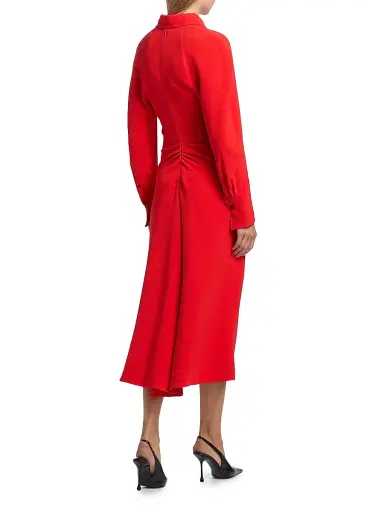 Victoria Beckham Women's Collared Long-Sleeve Midi-Dress - Tomato - Size 0 | Thumbnail 5 Victoria Beckham Women's Collared Long-Sleeve Midi-Dress - Tomato - Size 0 | Thumbnail 5