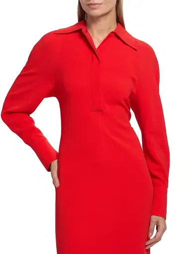 Victoria Beckham Women's Collared Long-Sleeve Midi-Dress - Tomato - Size 0 | Thumbnail 6 Victoria Beckham Women's Collared Long-Sleeve Midi-Dress - Tomato - Size 0 | Thumbnail 6