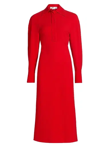 Victoria Beckham Women's Collared Long-Sleeve Midi-Dress - Tomato - Size 0 | Thumbnail 1 Victoria Beckham Women's Collared Long-Sleeve Midi-Dress - Tomato - Size 0 | Thumbnail 1