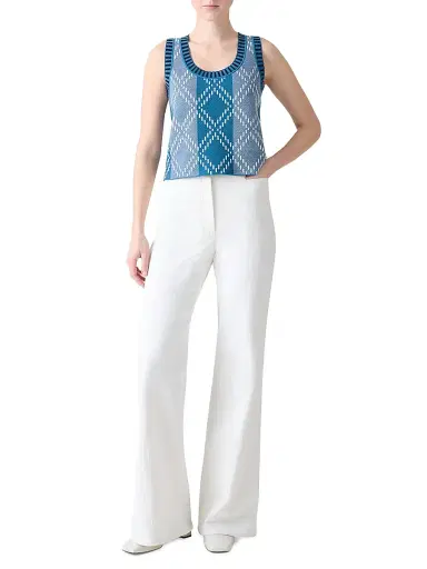 Akris punto Women's Check Stretch-Wool Crop Tank - Medium Blue | Thumbnail 2 Akris punto Women's Check Stretch-Wool Crop Tank - Medium Blue | Thumbnail 2
