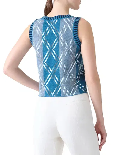 Akris punto Women's Check Stretch-Wool Crop Tank - Medium Blue | Thumbnail 4 Akris punto Women's Check Stretch-Wool Crop Tank - Medium Blue | Thumbnail 4