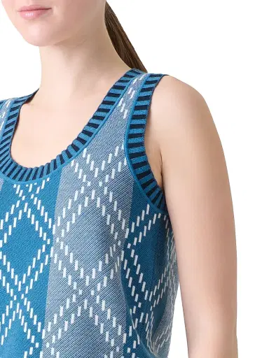 Akris punto Women's Check Stretch-Wool Crop Tank - Medium Blue | Thumbnail 5 Akris punto Women's Check Stretch-Wool Crop Tank - Medium Blue | Thumbnail 5