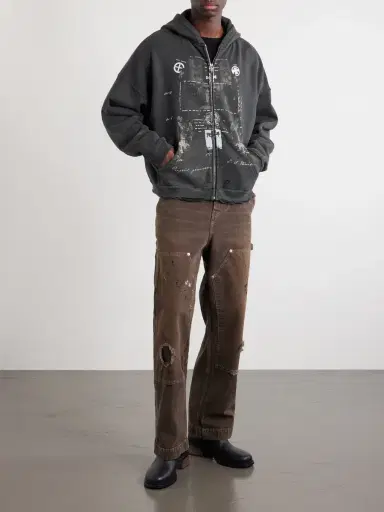 Enfants Riches Déprimés Djagilve's Grave Distressed Printed Cotton-Jersey Zip-Up Hoodie - Men | Thumbnail 2 Enfants Riches Déprimés Djagilve's Grave Distressed Printed Cotton-Jersey Zip-Up Hoodie - Men | Thumbnail 2