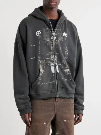 Enfants Riches Déprimés Djagilve's Grave Distressed Printed Cotton-Jersey Zip-Up Hoodie - Men | Thumbnail 3 Enfants Riches Déprimés Djagilve's Grave Distressed Printed Cotton-Jersey Zip-Up Hoodie - Men | Thumbnail 3
