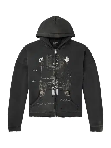 Enfants Riches Déprimés Djagilve's Grave Distressed Printed Cotton-Jersey Zip-Up Hoodie - Men | Thumbnail 1 Enfants Riches Déprimés Djagilve's Grave Distressed Printed Cotton-Jersey Zip-Up Hoodie - Men | Thumbnail 1
