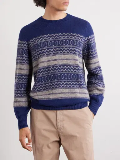 Brunello Cucinelli Fair isle Brushed-Knit Alpaca-Blend Sweater - Men | Thumbnail 3 Brunello Cucinelli Fair isle Brushed-Knit Alpaca-Blend Sweater - Men | Thumbnail 3
