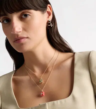 Yvonne Léon Yvonne Léon Trèfle and Le Cubo 9kt gold and enamel single earring and pendant set with diamonds | Thumbnail 2 Yvonne Léon Yvonne Léon Trèfle and Le Cubo 9kt gold and enamel single earring and pendant set with diamonds | Thumbnail 2