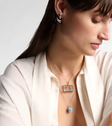 Yvonne Leon Yvonne Léon Palmier and Le Cubo 9kt gold earring and pendant set with turquoise and diamonds | Thumbnail 3 Yvonne Leon Yvonne Léon Palmier and Le Cubo 9kt gold earring and pendant set with turquoise and diamonds | Thumbnail 3