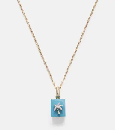 Yvonne Leon Yvonne Léon Palmier and Le Cubo 9kt gold earring and pendant set with turquoise and diamonds | Thumbnail 4 Yvonne Leon Yvonne Léon Palmier and Le Cubo 9kt gold earring and pendant set with turquoise and diamonds | Thumbnail 4