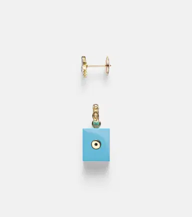 Yvonne Leon Yvonne Léon Palmier and Le Cubo 9kt gold earring and pendant set with turquoise and diamonds | Thumbnail 5 Yvonne Leon Yvonne Léon Palmier and Le Cubo 9kt gold earring and pendant set with turquoise and diamonds | Thumbnail 5