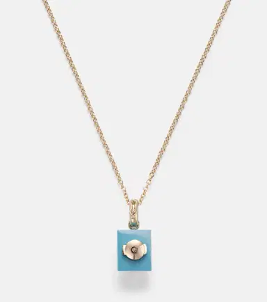 Yvonne Leon Yvonne Léon Palmier and Le Cubo 9kt gold earring and pendant set with turquoise and diamonds | Thumbnail 6 Yvonne Leon Yvonne Léon Palmier and Le Cubo 9kt gold earring and pendant set with turquoise and diamonds | Thumbnail 6