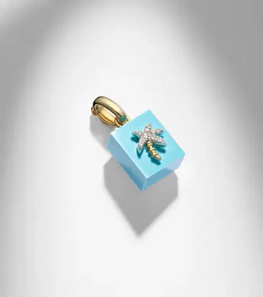 Yvonne Leon Yvonne Léon Palmier and Le Cubo 9kt gold earring and pendant set with turquoise and diamonds | Thumbnail 7 Yvonne Leon Yvonne Léon Palmier and Le Cubo 9kt gold earring and pendant set with turquoise and diamonds | Thumbnail 7