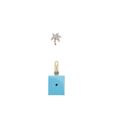 Yvonne Leon Yvonne Léon Palmier and Le Cubo 9kt gold earring and pendant set with turquoise and diamonds | Thumbnail 1 Yvonne Leon Yvonne Léon Palmier and Le Cubo 9kt gold earring and pendant set with turquoise and diamonds | Thumbnail 1
