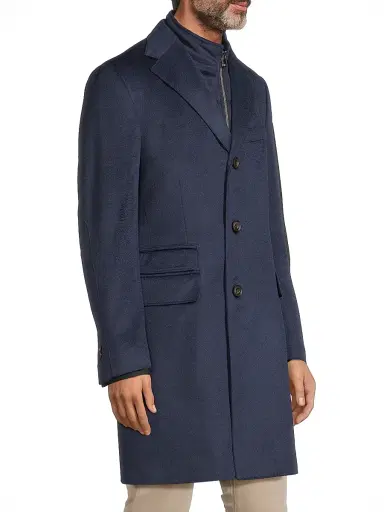 Corneliani Men's ID Tailored Wool Coat - Mid Blue | Thumbnail 4 Corneliani Men's ID Tailored Wool Coat - Mid Blue | Thumbnail 4