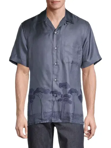 Brioni Men's Roman Trees Silk Sport Shirt | Thumbnail 3 Brioni Men's Roman Trees Silk Sport Shirt | Thumbnail 3
