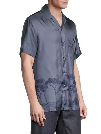 Brioni Men's Roman Trees Silk Sport Shirt | Thumbnail 4 Brioni Men's Roman Trees Silk Sport Shirt | Thumbnail 4