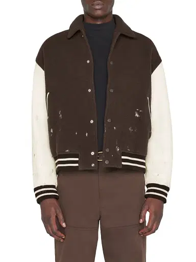 FRAME Men's Wool-Blend Splatter Bomber Jacket - Espresso Ecru | Thumbnail 1 FRAME Men's Wool-Blend Splatter Bomber Jacket - Espresso Ecru | Thumbnail 1