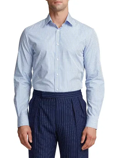 Ralph Lauren Purple Label Men's Philip NK Striped Cotton Long-Sleeve Shirt | Thumbnail 3 Ralph Lauren Purple Label Men's Philip NK Striped Cotton Long-Sleeve Shirt | Thumbnail 3