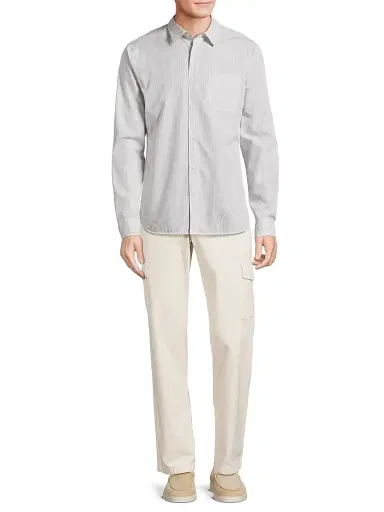 Vince Men's Pinstriped Cotton-Blend Button-Front Shirt - Optic White Storm Cloud | Thumbnail 2 Vince Men's Pinstriped Cotton-Blend Button-Front Shirt - Optic White Storm Cloud | Thumbnail 2