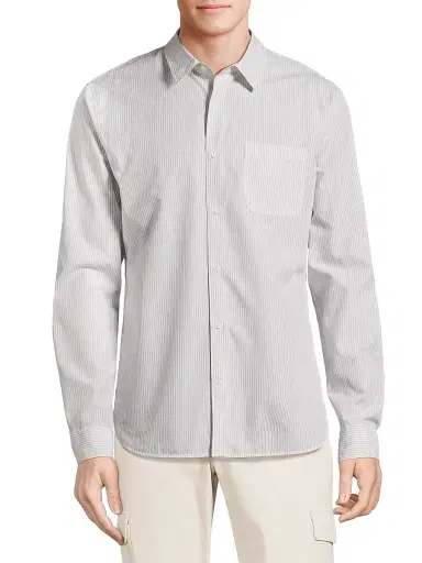 Vince Men's Pinstriped Cotton-Blend Button-Front Shirt - Optic White Storm Cloud | Thumbnail 3 Vince Men's Pinstriped Cotton-Blend Button-Front Shirt - Optic White Storm Cloud | Thumbnail 3